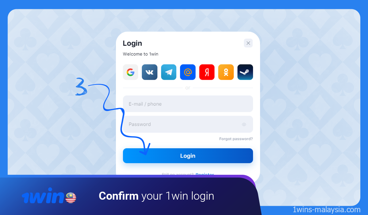 Click on the Confirm button to log in to 1win