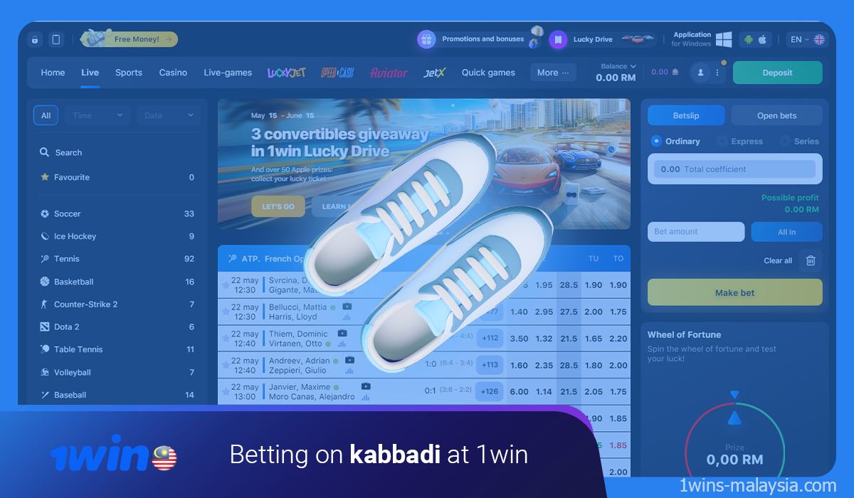 1win offers betting on sports like Kabaddi