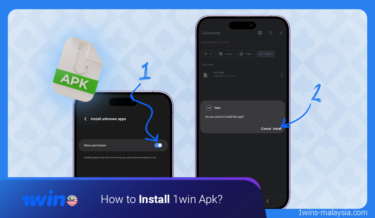 You can start installing the 1win app by allowing installation from unknown sources