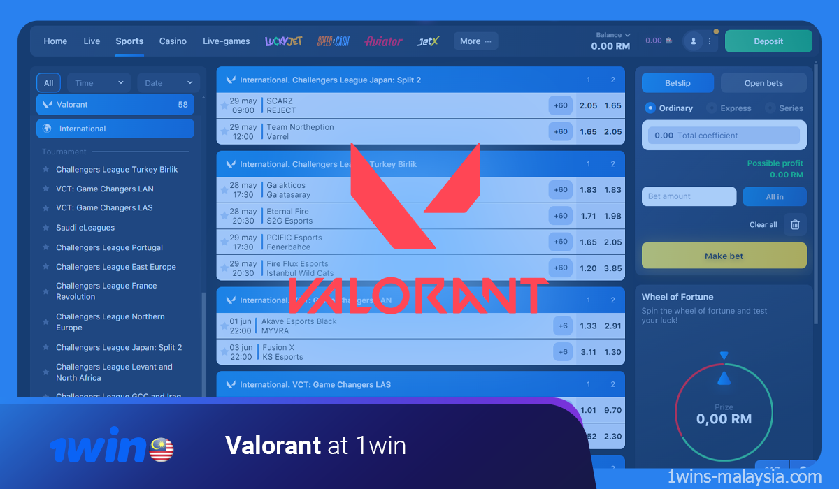 For Malaysian users, betting is available on the popular Valorant disciplines