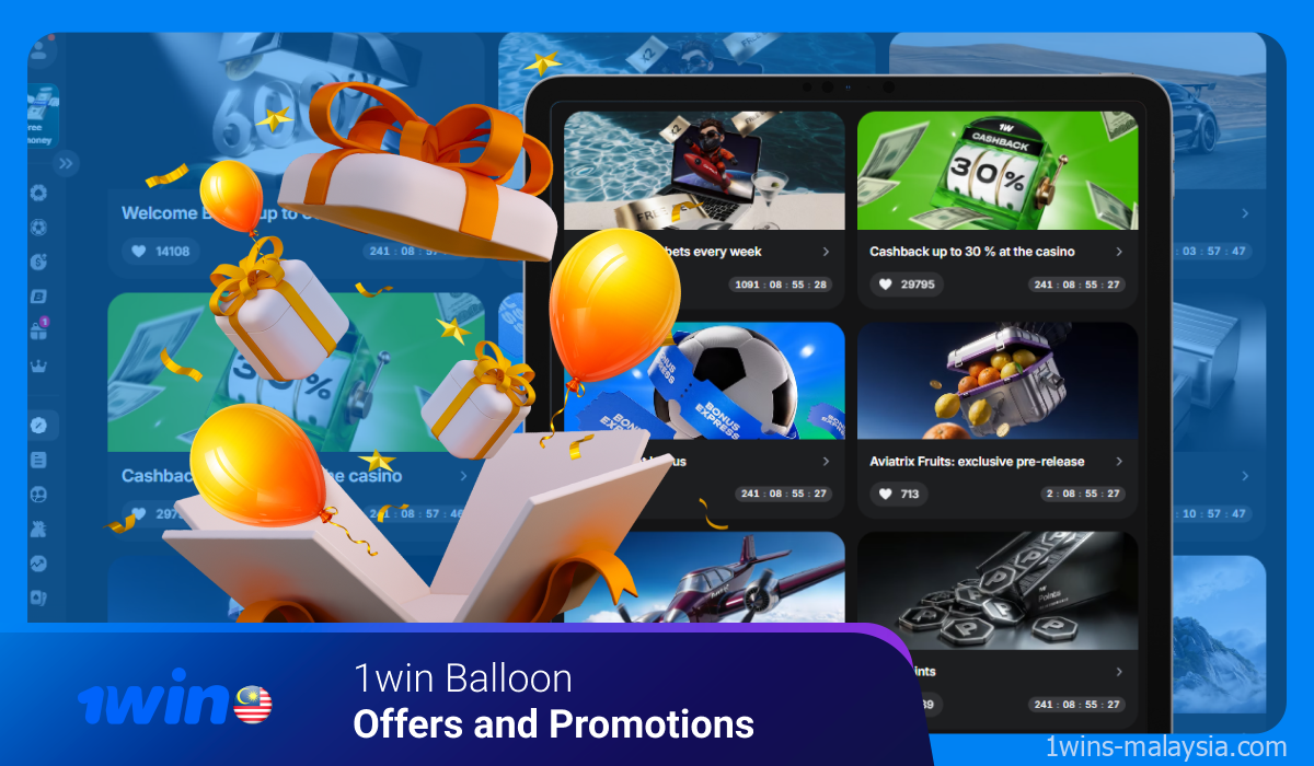 Bonus dan promosi 1win yang tersedia dalam permainan Balloon untuk pemain dari Malaysia